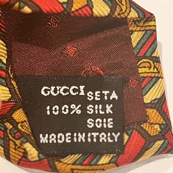 Gucci Briefcase Pattern Silk Tie - Iconic Red & Gold Design - Picture 7 of 10